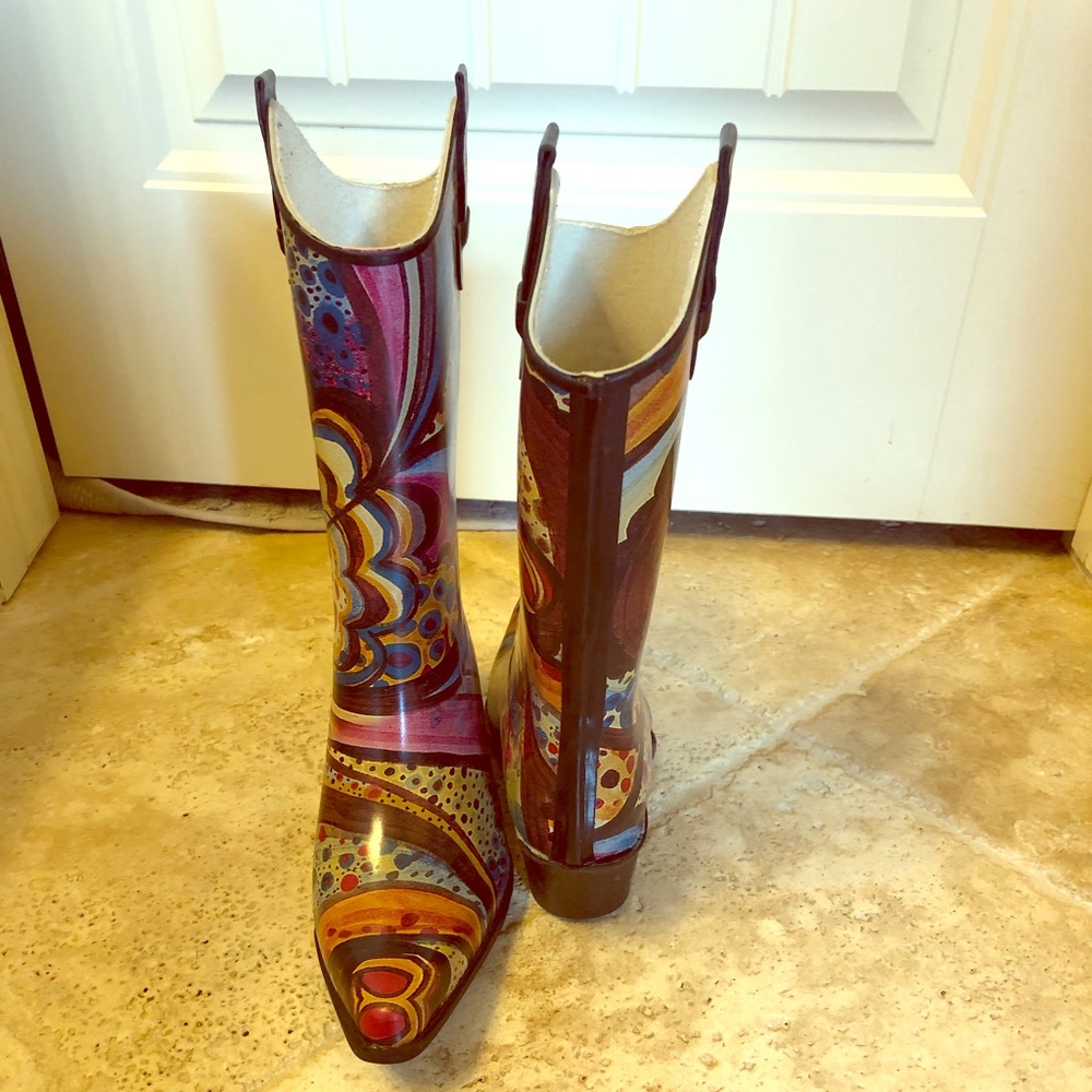 Brightly colored rain boots